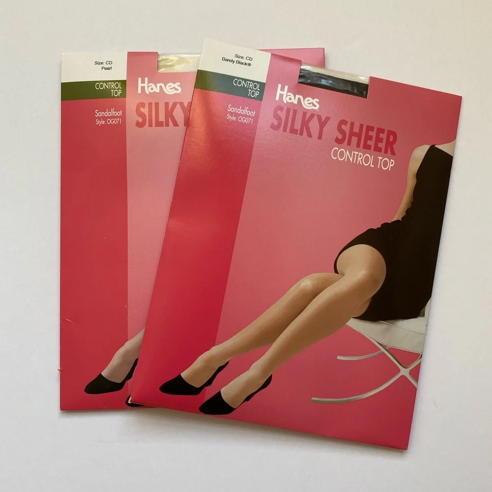 Hanes Silky Sheer Control‎ Top Sandalfoot Pantyhose Pearl Barely Black CD